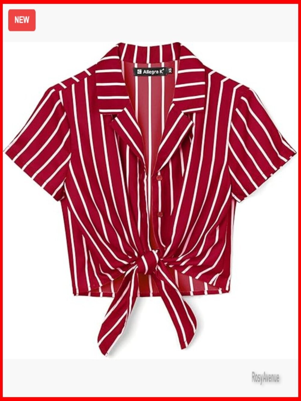 Striped Button Up Crop Top Short Sleeve Tie Front Blouse Women's Shirt